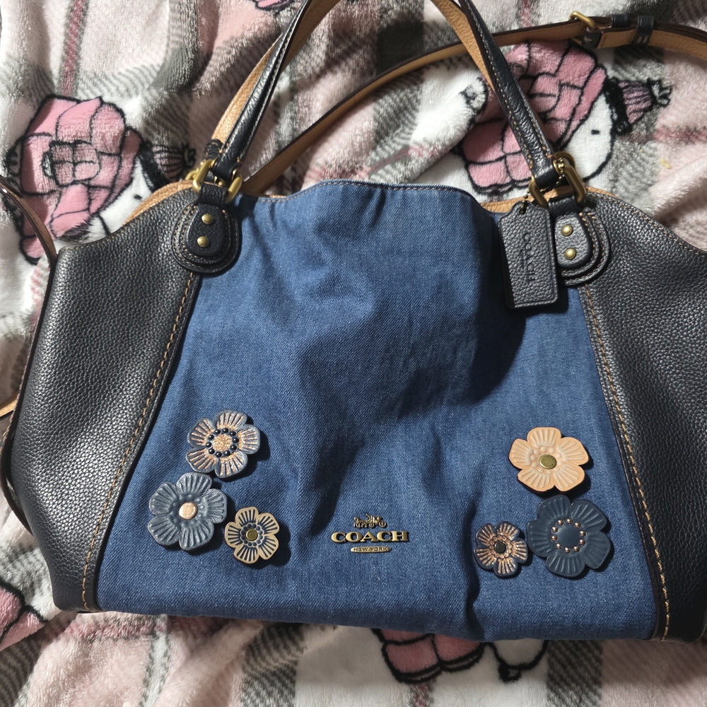 Coach Denim and Black Floral Crossbody Bag